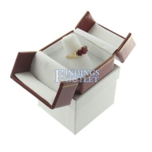 Red Leather Double Door Ring Finger Box Display Jewelry Gift Box Outer