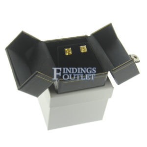 Black Leather Double Door Earring Box Display Jewelry Gift Box Outer