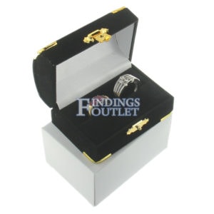 Black Velvet Treasure Chest Double Ring Box Display Jewelry Gift Box Outer
