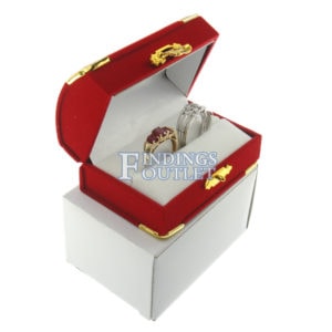 Red Velvet Treasure Chest Double Ring Box Display Jewelry Gift Box Outer