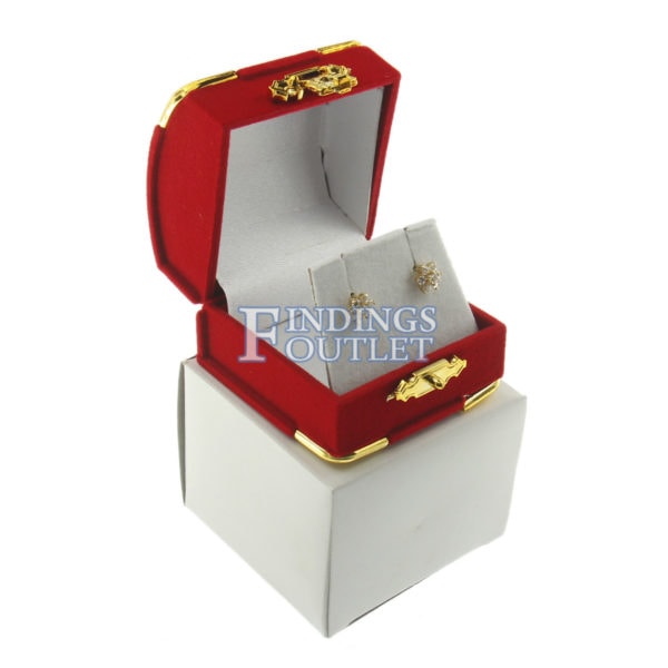 Red Velvet Treasure Chest Earring Box Display Jewelry Gift Box Outer