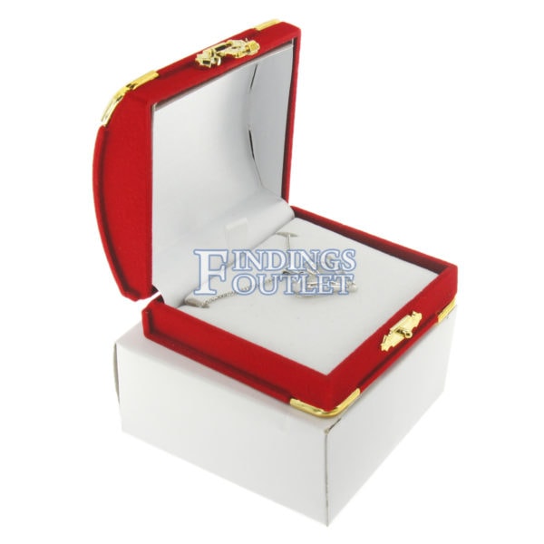 Red Velvet Treasure Chest Pendant Box Display Jewelry Gift Box Outer