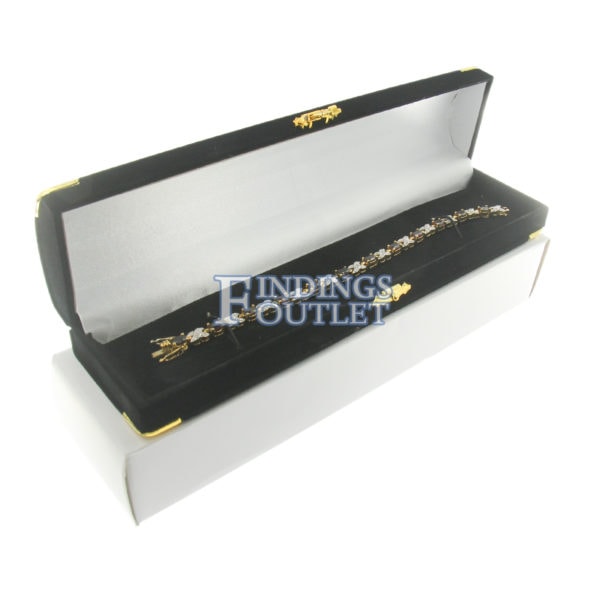 Black Velvet Treasure Chest Bracelet Box Display Jewelry Gift Box Outer