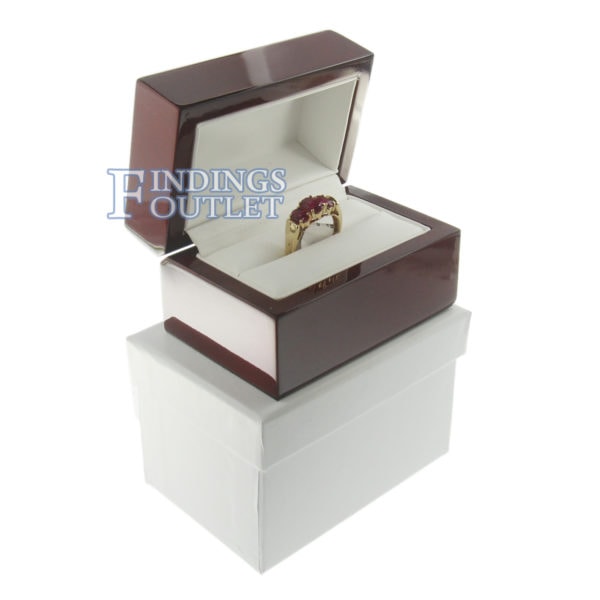 Cherry Rosewood Wooden Double Ring Box Display Jewelry Gift Box Outer