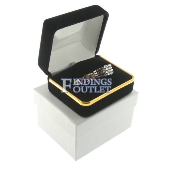 Black Velvet Gold Trim Double Ring Box Display Jewelry Gift Box Outer