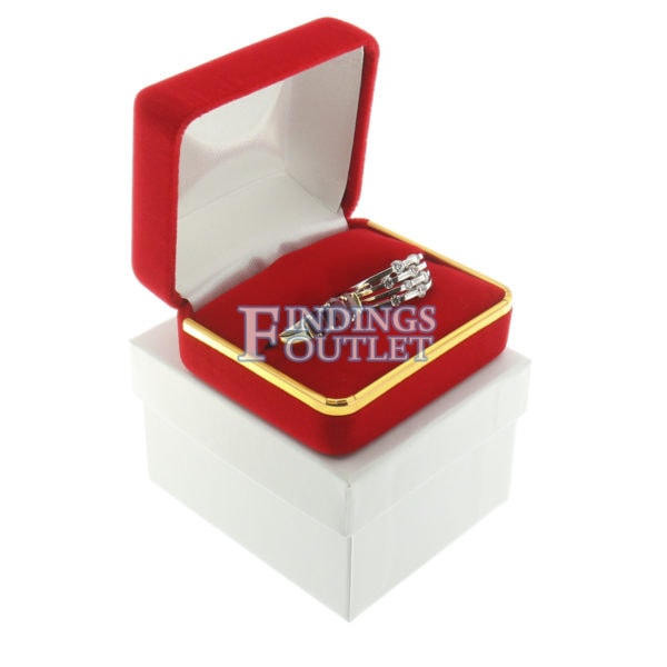 Red Velvet Gold Trim Double Ring Box Display Jewelry Gift Box Outer
