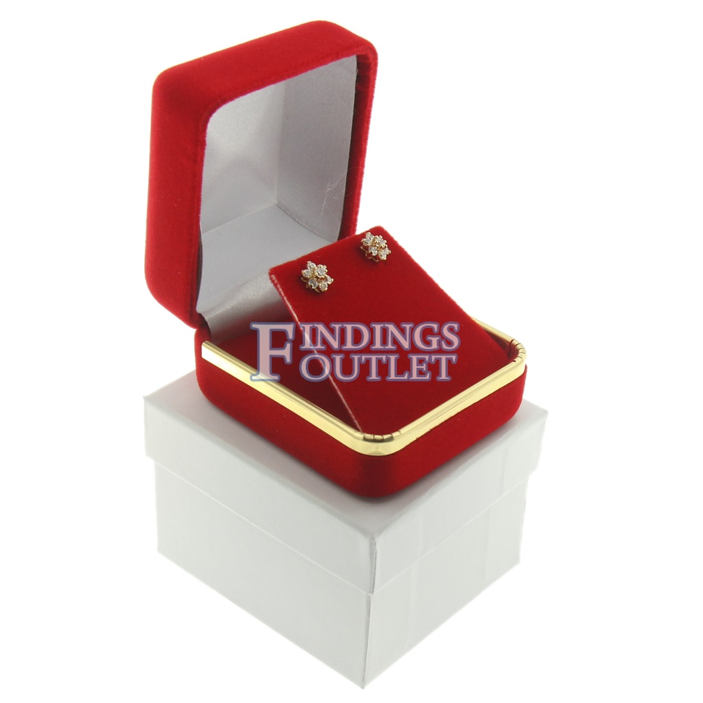 Red Velvet Charm Pendant Earring Box Display Jewelry Gift Box Gold Trim Style