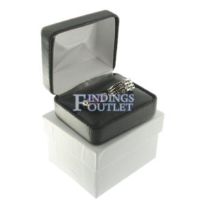Black Leather Double Ring Box Display Jewelry Gift Box Outer