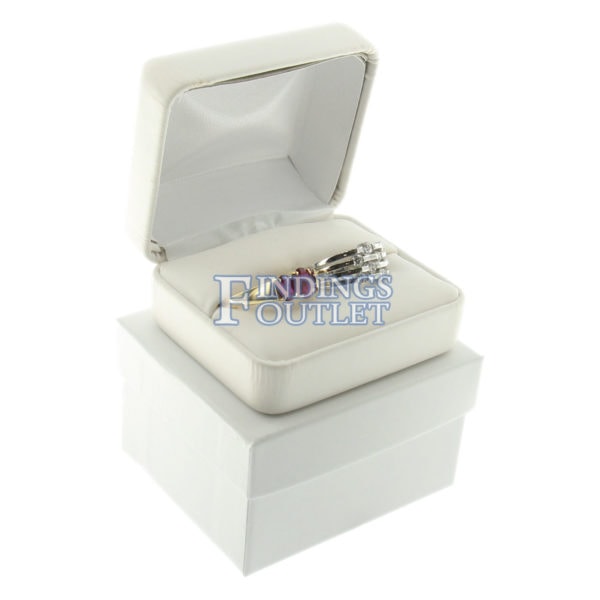 White Leather Double Ring Box Display Jewelry Gift Box Outer