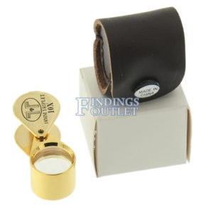 Gold Tone 18mm Triplet 10x Eye Loupe Leather Case