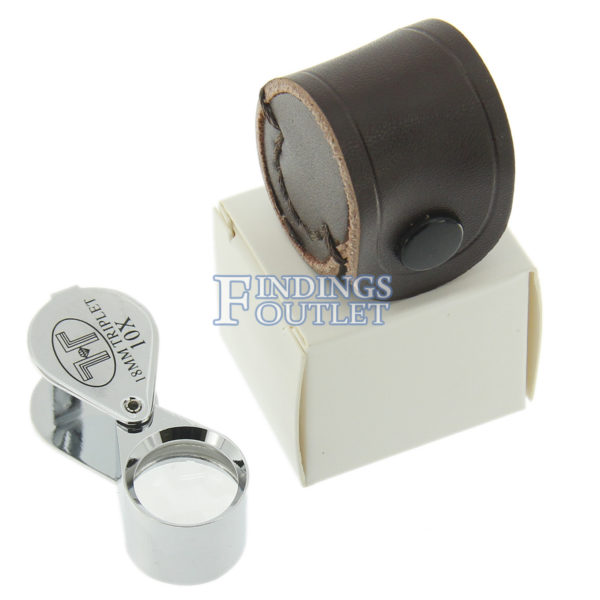 Silver Tone 18mm Triplet 10x Eye Loupe Leather Case