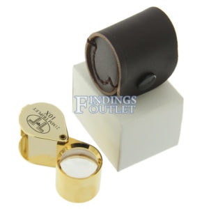 Gold Tone 21mm Triplet 10x Eye Loupe Leather Case