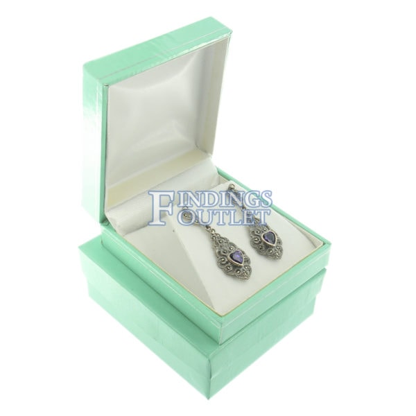 Teal Blue Leather Earring Pendant Box Display Jewelry Gift Box Outer