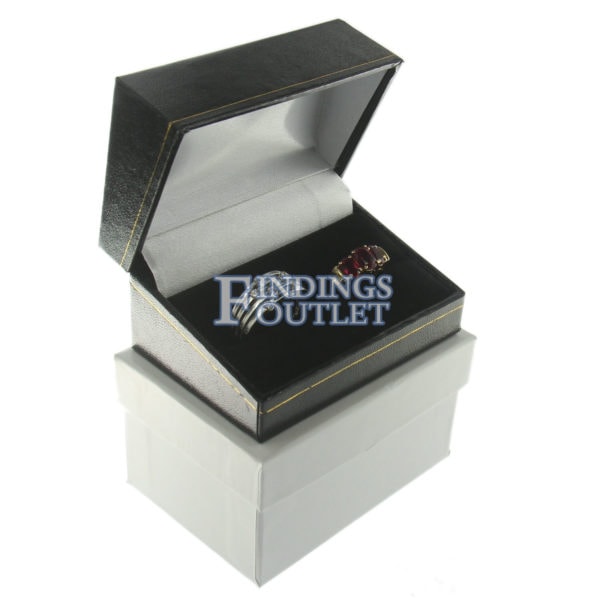 Black Leather Classic Double Ring Box Display Jewelry Gift Box Outer