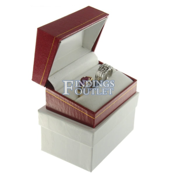 Red Leather Classic Double Ring Box Display Jewelry Gift Box Outer