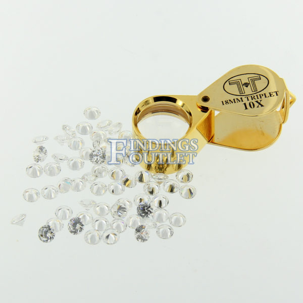 Gold Tone 18mm Triplet 10x Eye Loupe With Stones