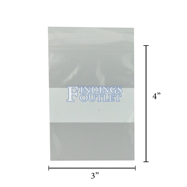 3x4 Plastic Resealable Bags Clear Zip Lock 2 Mil w/ Writing Block Dimensions