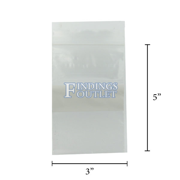 3x5 Plastic Resealable Bags Clear Zip Lock 2 Mil w/ Writing Block Dimensions