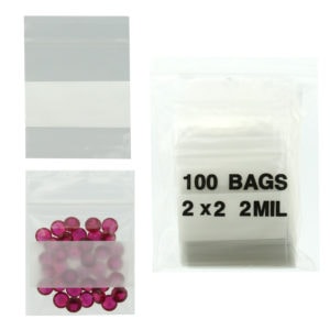 2x2 Plastic Resealable Bags Clear Zip Lock 2 Mil w/ Writing Block
