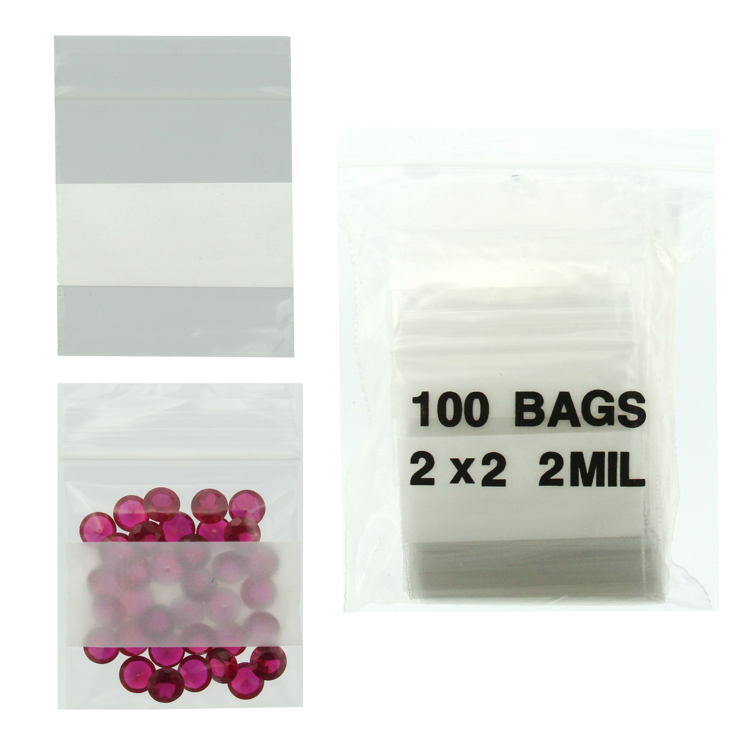 2x2 Plastic Zip Top Bags (Pack of 100)