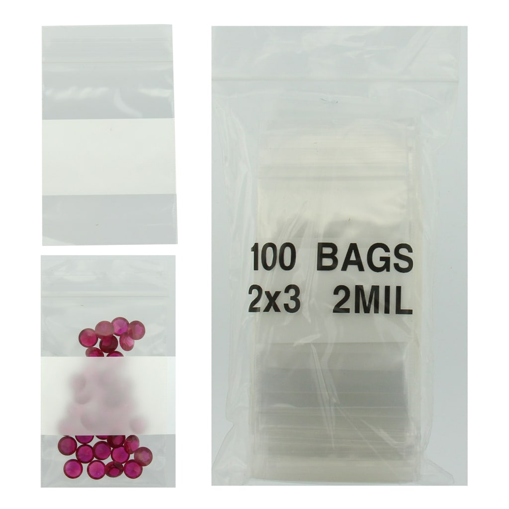 2x3 Plastic Resealable Bags w/ Writing Block Clear Zip Lock 2 Mil Pack of  100