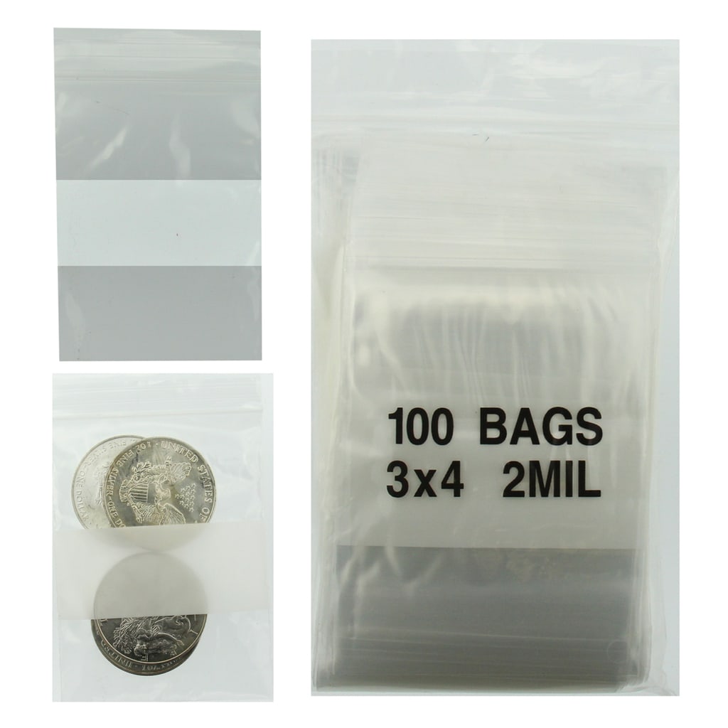 3x4 Plastic Resealable Bags w/ Writing Block Clear Zip