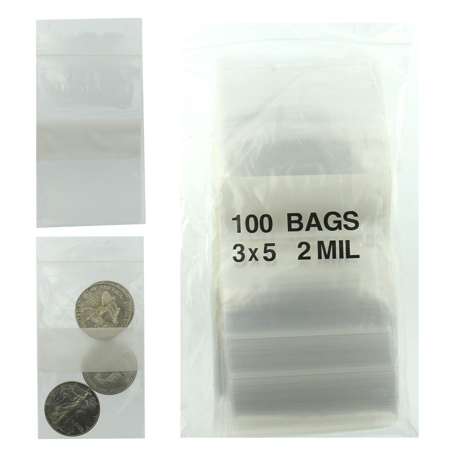 3x5 Plastic Resealable Bags Clear Zip Lock 2 Mil Pack of 100 - Findings  Outlet