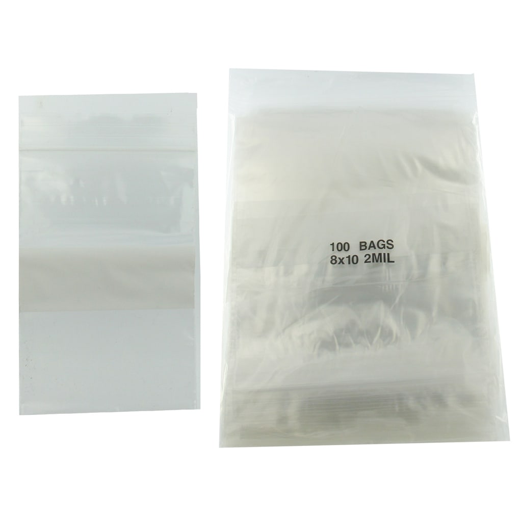 100 Pack White Block Clear Poly Zip Lock Bags 9 x 12 2 Mil