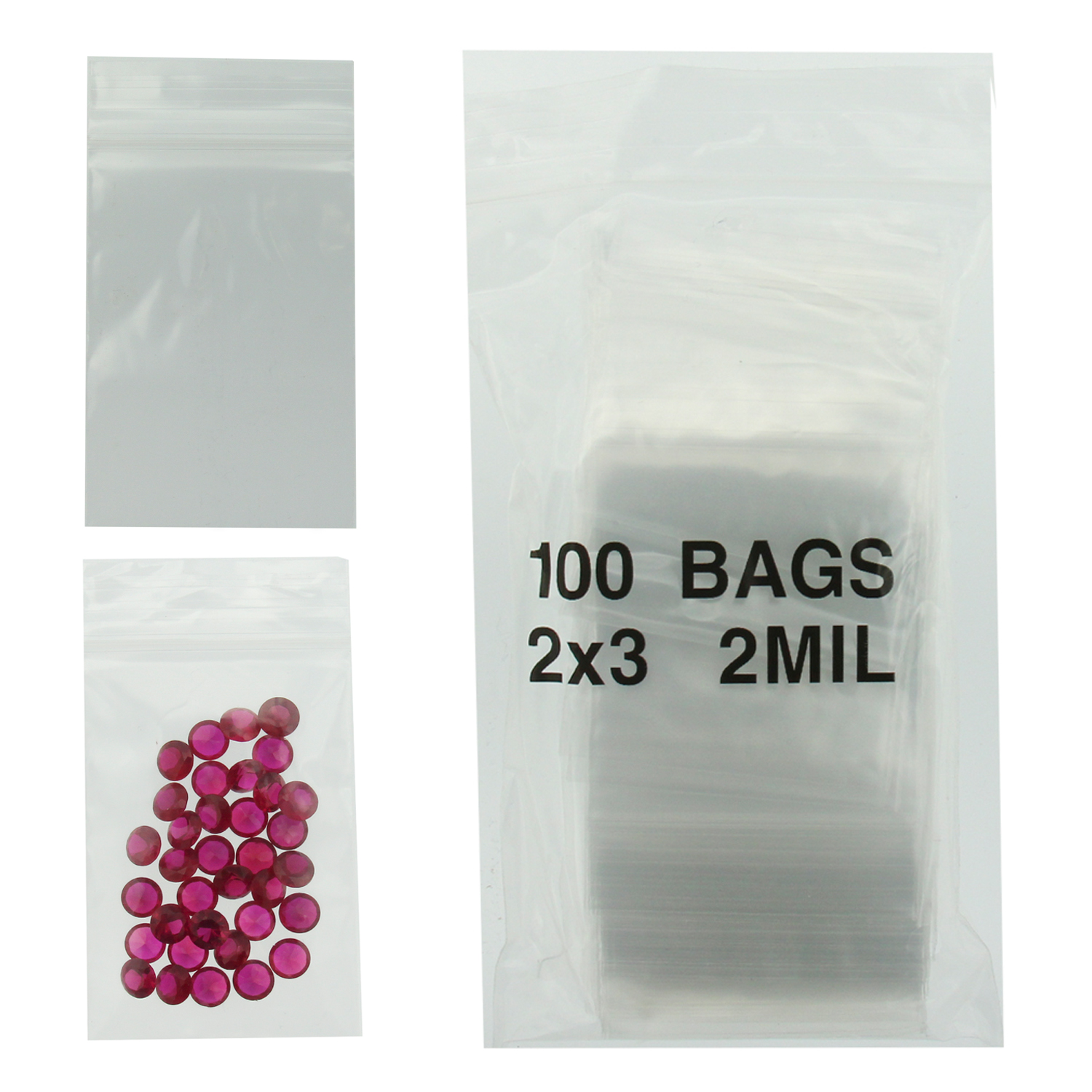 2 Mil 2 x 3 Clear Resealable Poly Bags, Pack of 100