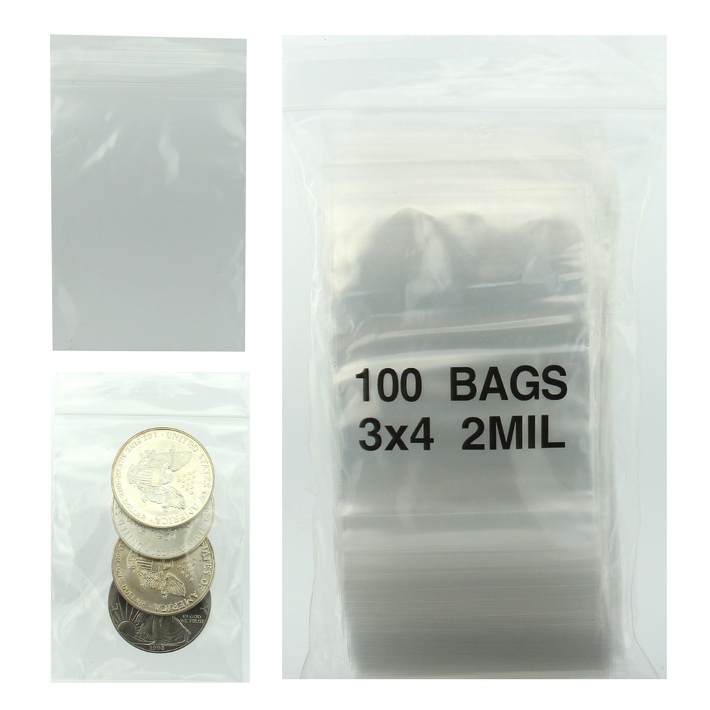 3x4 Plastic Resealable Bags Clear Zip Lock 2 Mil Pack of