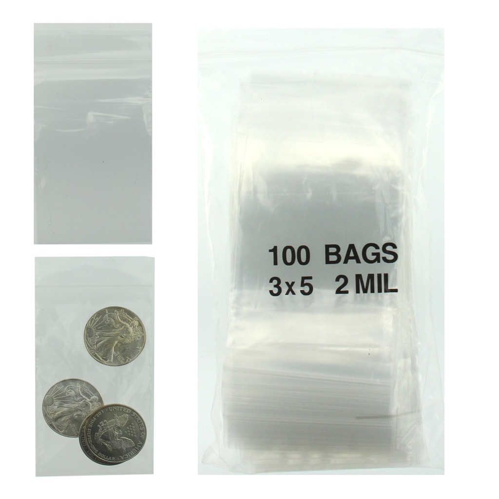 3x5 Plastic Resealable Bags Clear Zip Lock 2 Mil Pack of