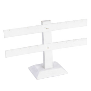 White Faux Leather 2-Tier T-Bar 8 Pair Earring Jewelry Display Holder Stand