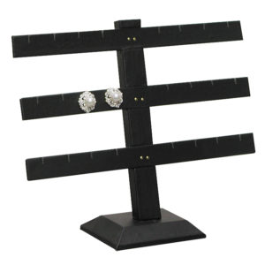 Black Faux Leather 3-Tier T-Bar 12 Pair Earring Jewelry Display Holder Stand