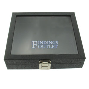 Medium Glass Top Black Plastic Tray Showcase Storage Jewelry Ring Bracelet Watch Straight Angle
