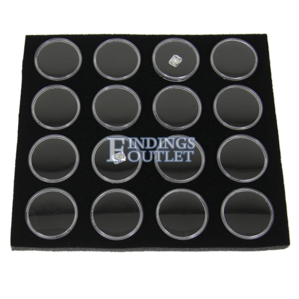Black 16 Gem Jar Inserts w/ Snap Acrylic Display Cases Gemstone Jewelry 2 