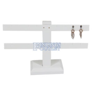 White Faux Leather 2-Tier T-Bar 8 Pair Earring Jewelry Display Holder Stand Straight