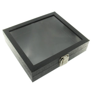 Medium Glass Top Black Plastic Tray Showcase Storage Jewelry Ring Bracelet Watch