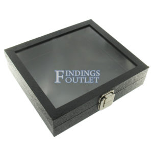 Medium Glass Top Black Plastic Tray Showcase Storage Jewelry Ring Bracelet Watch Top Angle