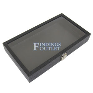 Large Glass Top Black Plastic Tray Showcase Storage Jewelry Ring Bracelet Watch Angle