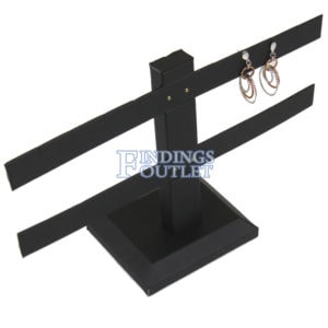 Black Faux Leather 2-Tier T-Bar 8 Pair Earring Jewelry Display Holder Stand Angle