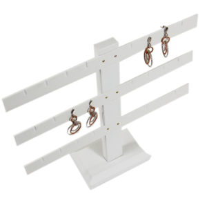 White Faux Leather 3-Tier T-Bar 12 Pair Earring Jewelry Display Holder Stand