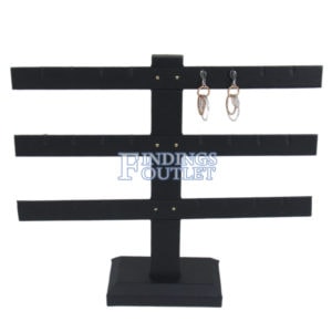 Black Faux Leather 3-Tier T-Bar 12 Pair Earring Jewelry Display Holder Stand Straight