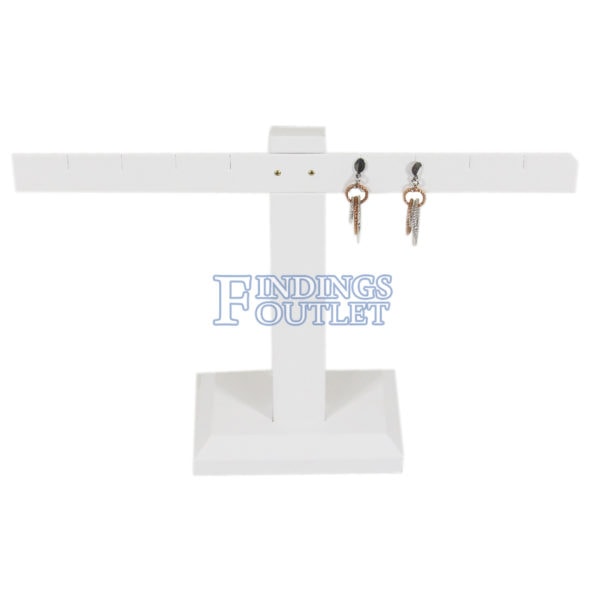 White Faux Leather T-Bar 4 Pair Earring Jewelry Display Holder Stand Straight