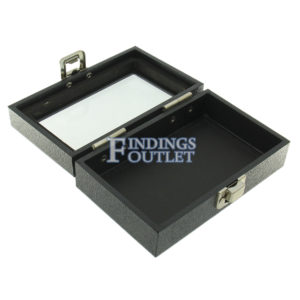 Extra Small Glass Top Black Plastic Tray Showcase Storage Jewelry Ring Bracelet Watch Open