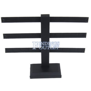 Black Faux Leather 3-Tier T-Bar 12 Pair Earring Jewelry Display Holder Stand Plain