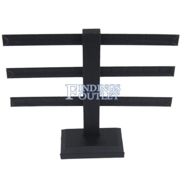 Black Faux Leather 3-Tier T-Bar 12 Pair Earring Jewelry Display Holder Stand Plain