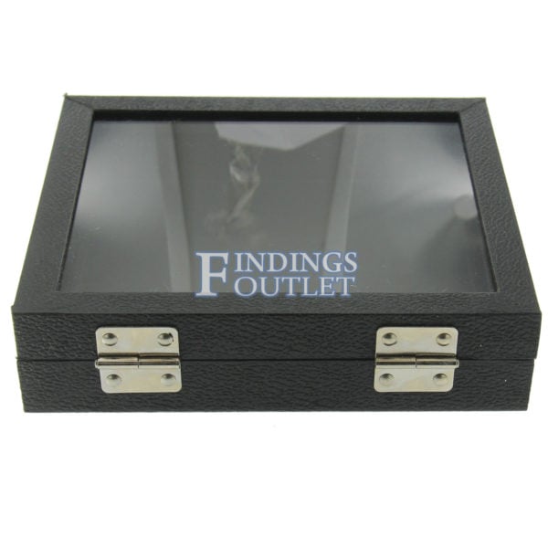 Medium Glass Top Black Plastic Tray Showcase Storage Jewelry Ring Bracelet Watch Back