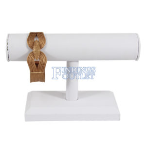 White Faux Leather Bracelet & Necklace Jewelry Display Holder Small T-Bar Stand Straight