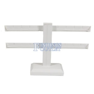 White Faux Leather 2-Tier T-Bar 8 Pair Earring Jewelry Display Holder Stand Plain