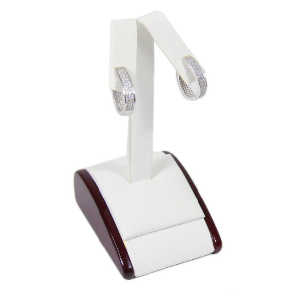 Rosewood White Faux Leather One Pair Earring Jewelry Display Holder Stand Ramp